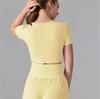 Yoga Short Sleeve Women's Crew Neck Casual Yoga T-Shirt Open Waist Slim Fit Naked Sports Running Top Fitness Clothing