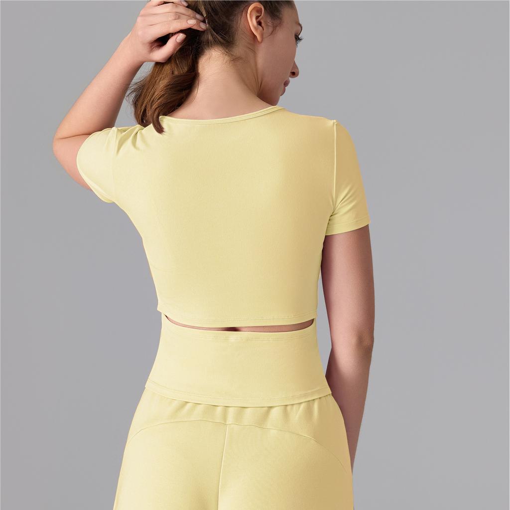 Yoga Short Sleeve Women's Crew Neck Casual Yoga T-Shirt Open Waist Slim Fit Naked Sports Running Top Fitness Clothing