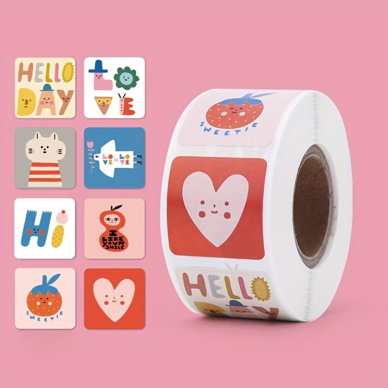 1 Roll Cartoon Hand-Drawn Stickers, Healing Square Sealing Stickers, Self-Adhesive Label Roll, 500 Sheets/Roll, Gift Sealing Stickers