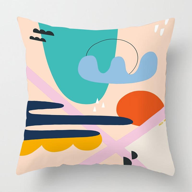 

Four Seasons Universal Pillowcase Abstract Geometric Plant Illustration Printed Cushion Cover Home Cafe Decoration double sided printing:350mmx350mm