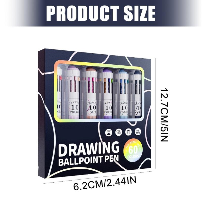 3/6Pcs 10-Color-in-1 Pen Ballpoint Pen 0.8MM Tip Retractable Multicolored Pen for Daily Journaling Note Taking Drawing
