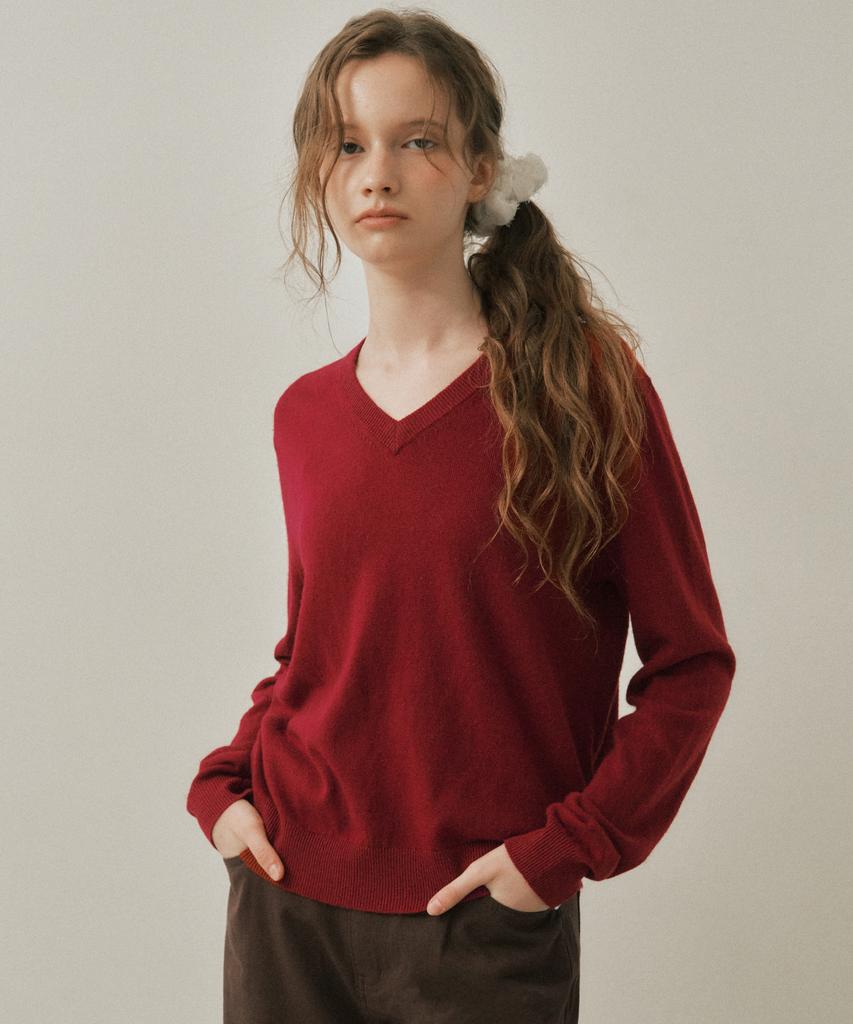 Wednesday Oasis For Woman Loewe Angora Blend V-Neck Knit_Red(Wc25-Kn44)