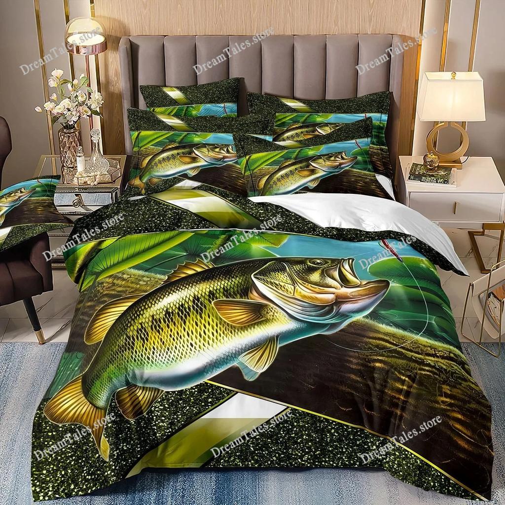 Teenagers & Fishing Lovers Bedding Set, 3D Digital Printing Home Comfort Polyester Holiday Gift Bedroom Decoration Luxury Gift