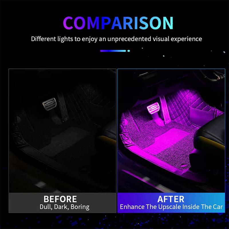 1 a 2/4 Luz de Neón para Coche Luz de Pie LED Retroiluminación Interior Encendedor de Cigarrillos Lámpara de Atmósfera USB Lámpara Decorativa para Coche