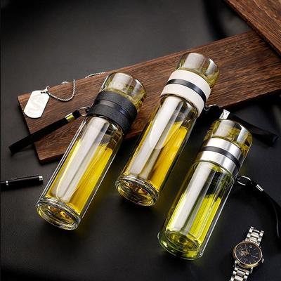 Tee-Wasserflasche aus Borosilikatglas, doppelschichtig, Tee-Wasserbecher, Teesieb, Becher, Trinkgeschirr, Wasserflasche mit Teefilter