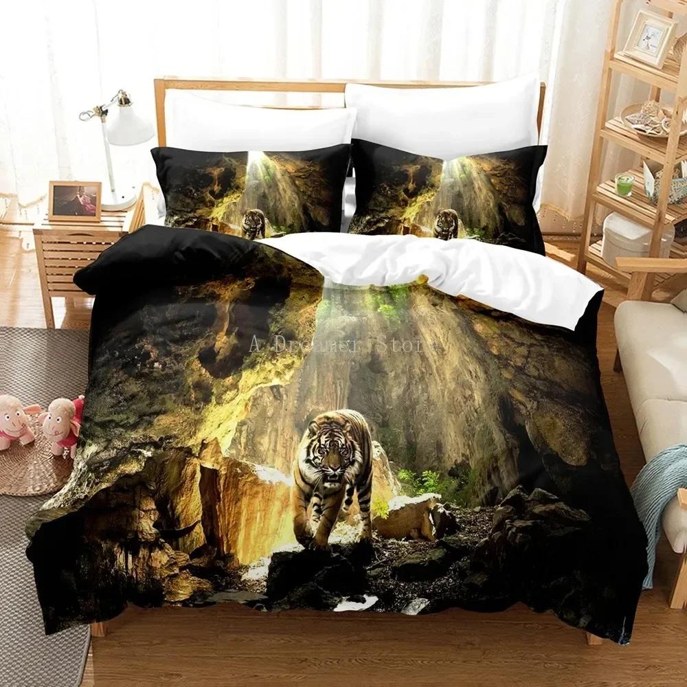 3D Animal Tiger Printed Brown Bedding Set Single Twin Double Queen King Cal King Size Bed Linen Set