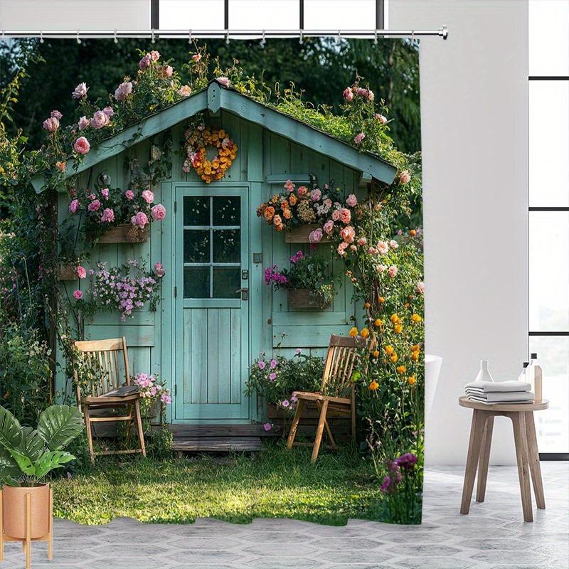 Retro Gartenhaus Duschvorhang Waschbar Schmutzabweisend Duschkopf Wasserdicht Polyester Badezimmervorhang Für Heimdekoration