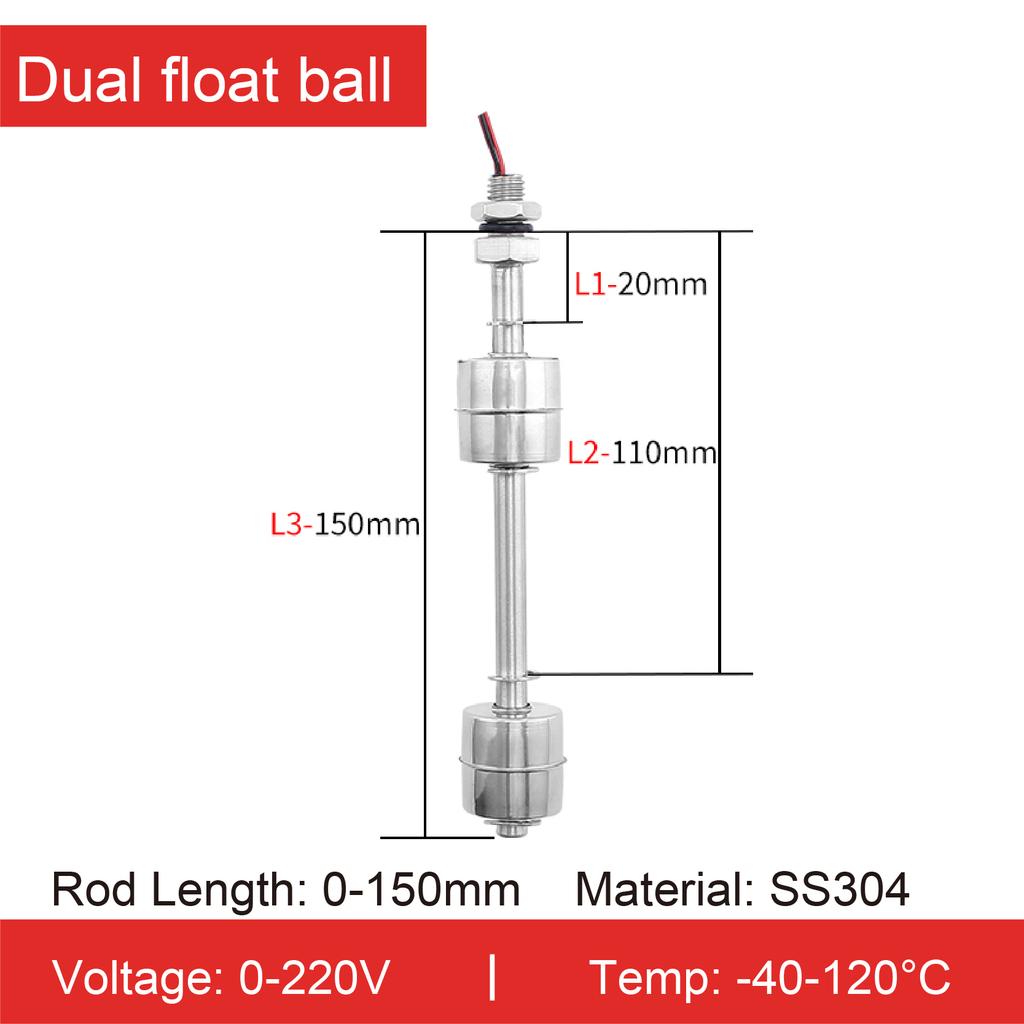 304 Stainless Steel Dual Float Switch Liquid Level Controller, Water Level Sensor for Tank, High Low Liquid Level Switch