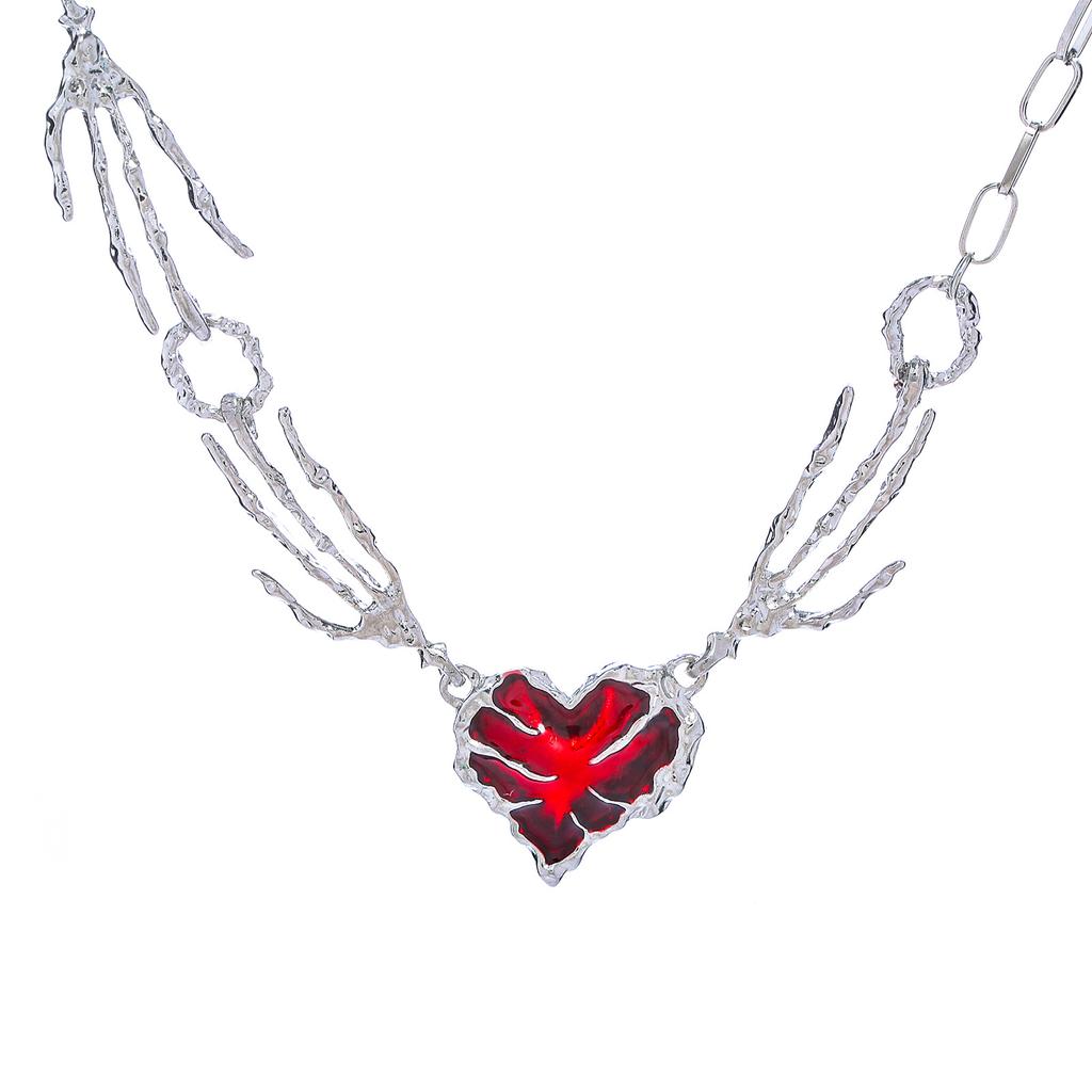 Sweet and Cool Ghost Claws Splicing Red Love Necklace Niche Design Exaggerated Punk Style Collarbone Chain Necklace