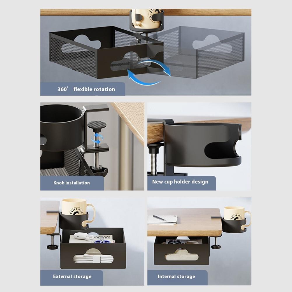 Under Desk Storage Rack Drink Holder High Load Capacity Under Desk Storage Shelf Multifunctional Storage Basket for Home Office