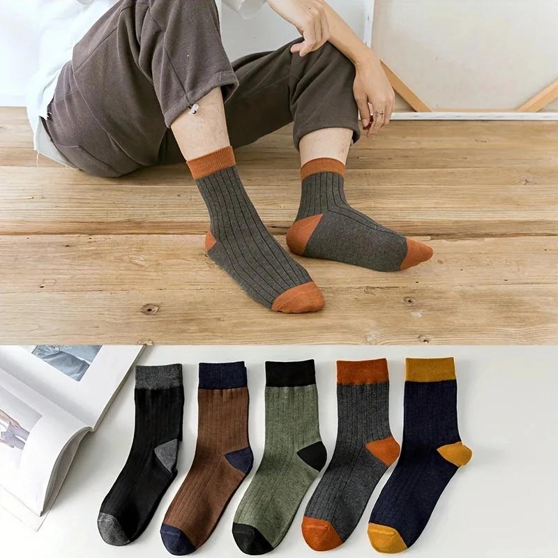 Men'S Mid Length Sports Socks Male Color Blocking Sweat Absorbing Breathable All Season Universal Casual Cotton Socks 1-10 Pairs
