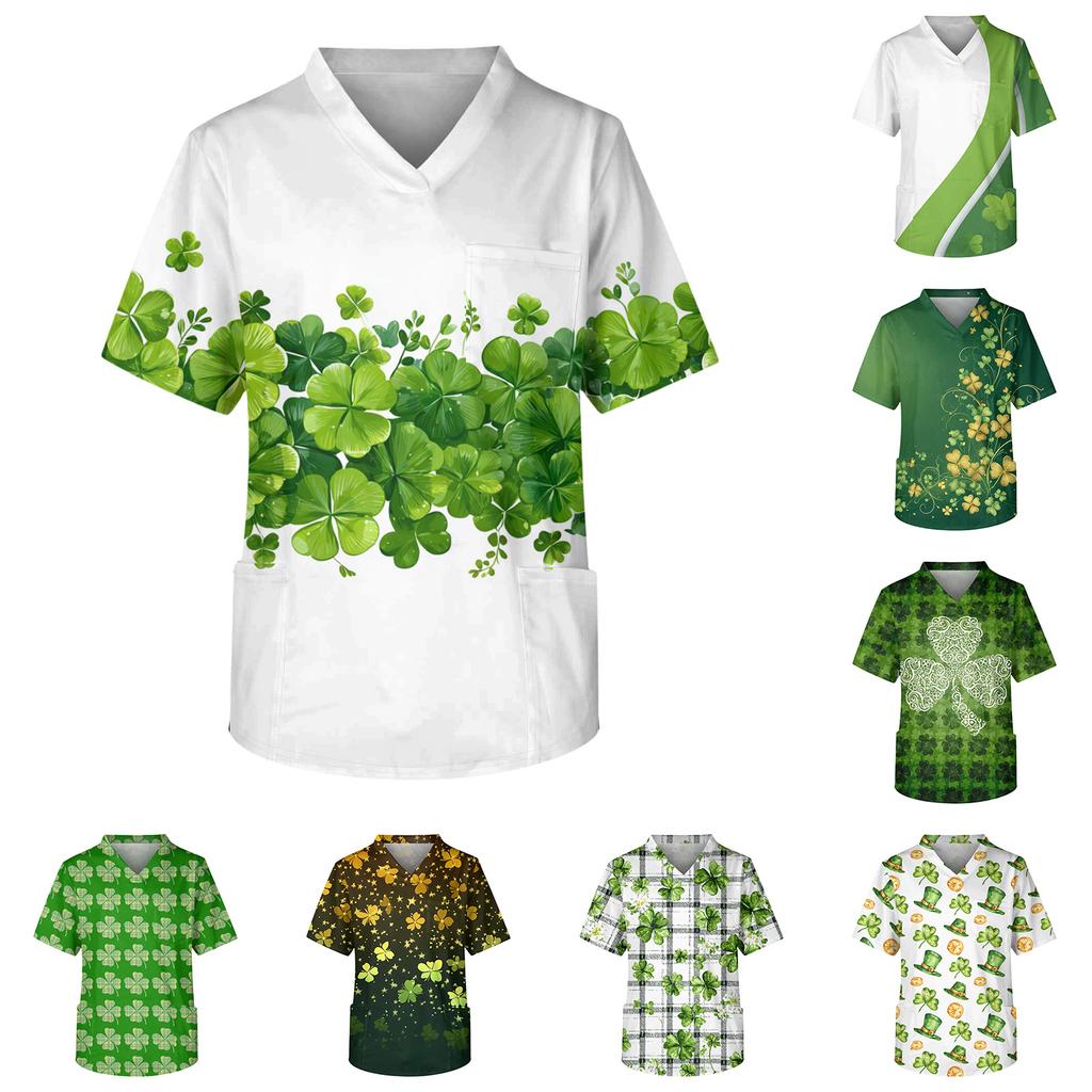 Men's Casual Short-Sleeved V-Neck Printed Front Pocket Top