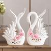 2Pcs White Swan Figurines, Modern Swan Statue Sculpture Ornament Table