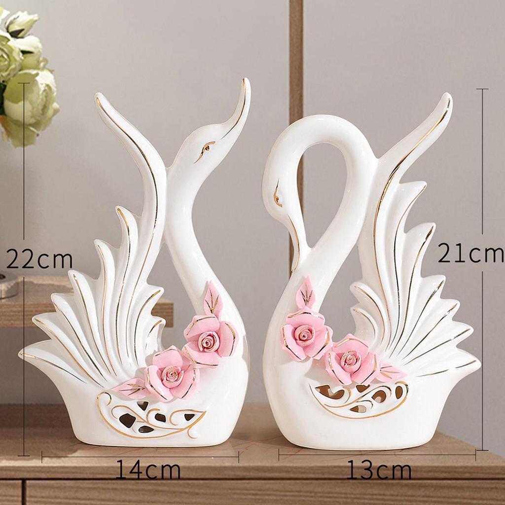 2Pcs White Swan Figurines, Modern Swan Statue Sculpture Ornament Table