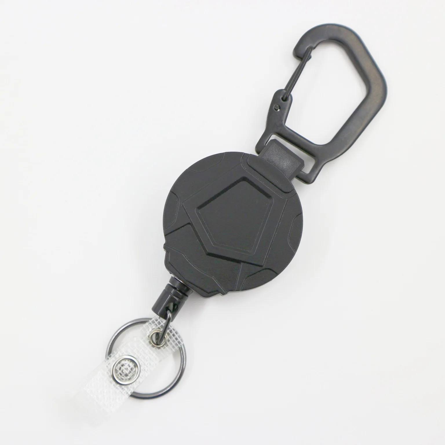 

31.5” Steel Retractable Cord Keychain Anti Theft ID Badge Holder Reel Carabiner Heavy Duty Lanyard Telescopic Keychain чёрный