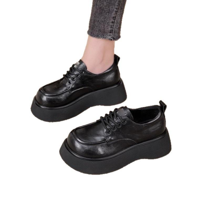 Height-increasing shallow lace-up leather shoes autumn new casual muffin shoes single shoes