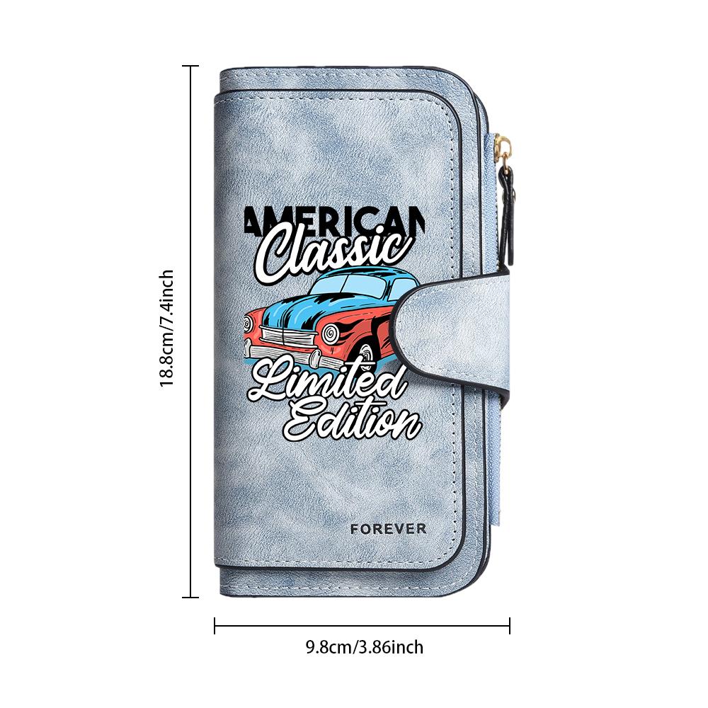 Vintage Classic Car Pattern Fashion Multi Slot Women Long Wallet Portable Daily Money Holder with Zipper