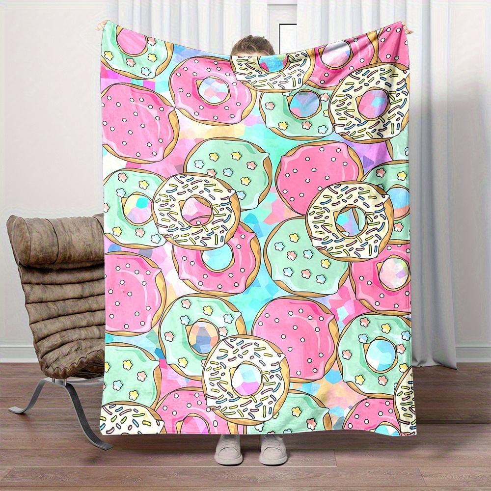 

Cozy Donut Print Flannel Throw Blanket Soft Multiple Sizes Available Perfect for Couch Bed Camping 75x100cm