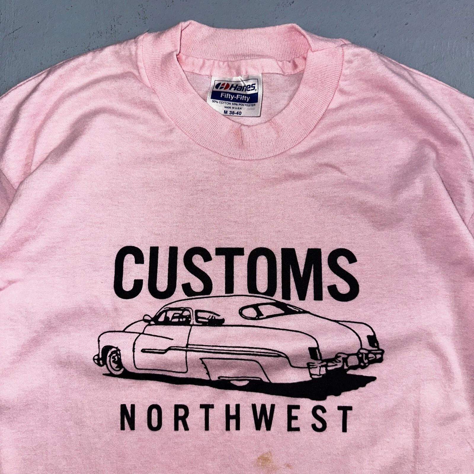 Northwest Hanes 1980s VTG T Shirt 80s Pink Hot Rod Customs Oregon PDX Pink Art M