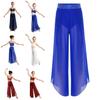 Kids Girls Lyrical Dance Pants Shiny Rhinestone Waistband Side Split Mesh Trousers for Stage Performance Competition