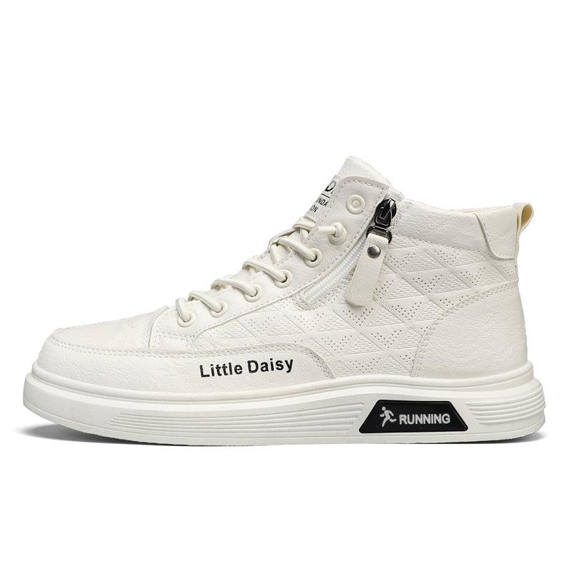 Men'S Shoes Autumn Leather Surface High-Top Board Shoes Lace-Free Zipper Fashionable Comfortable Breathable Men'S Shoes