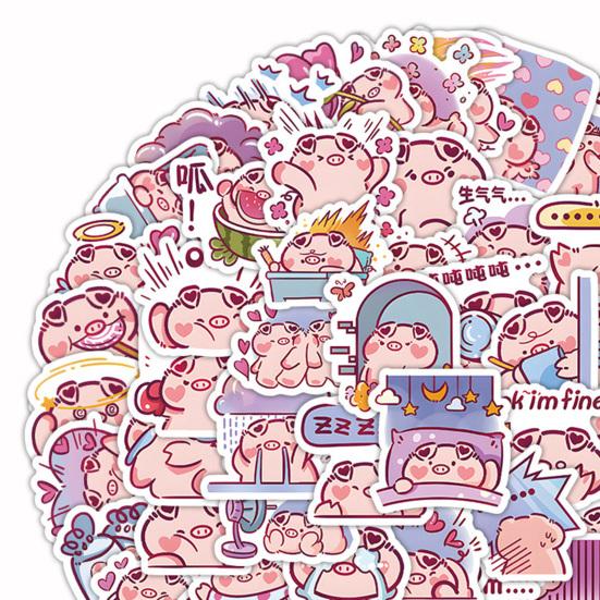 60Pcs Piggy Stickers Waterproof Luggage Lovely Pink Vinyl Pig Decals Pvc Art Removable Motorcycle Skateboard Laptop