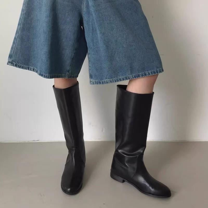 

Cowhide version~ South Korea s Dongdaemun niche leather big tube circumference tall knight boots for women are thin but knee-long boots 40