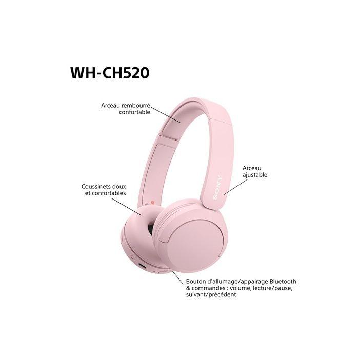 Casque audio Sony Arceau sans fil Bluetooth Multipoint WHCH520 Rose