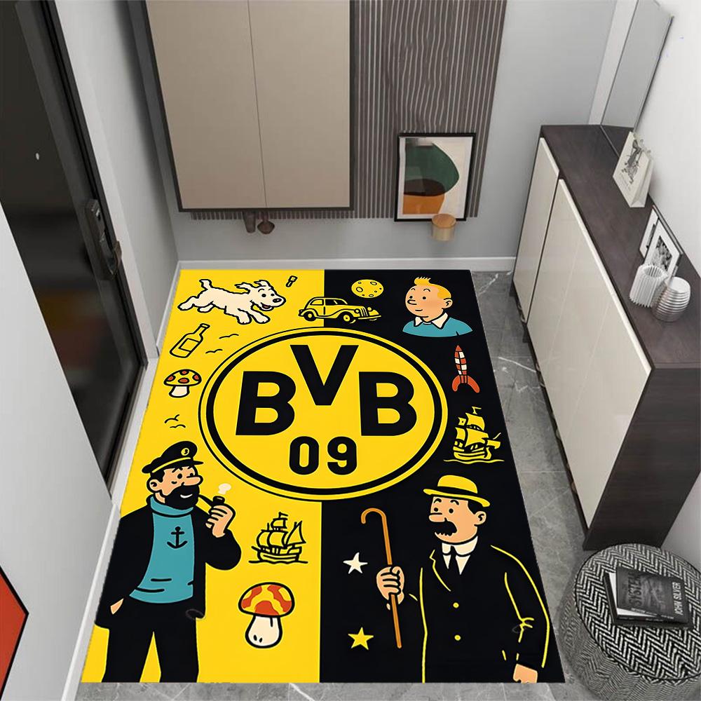Χαλάκια Αντιολισθητικά με Θέμα Splatter Art - Λογότυπο Bvb 09 - Διακόσμηση Σπιτιού από Πολυεστέρα, Κατάλληλα για Υπνοδωμάτια, Σαλόνια, Εισόδους, Στούντιο και Διακοσμήσεις