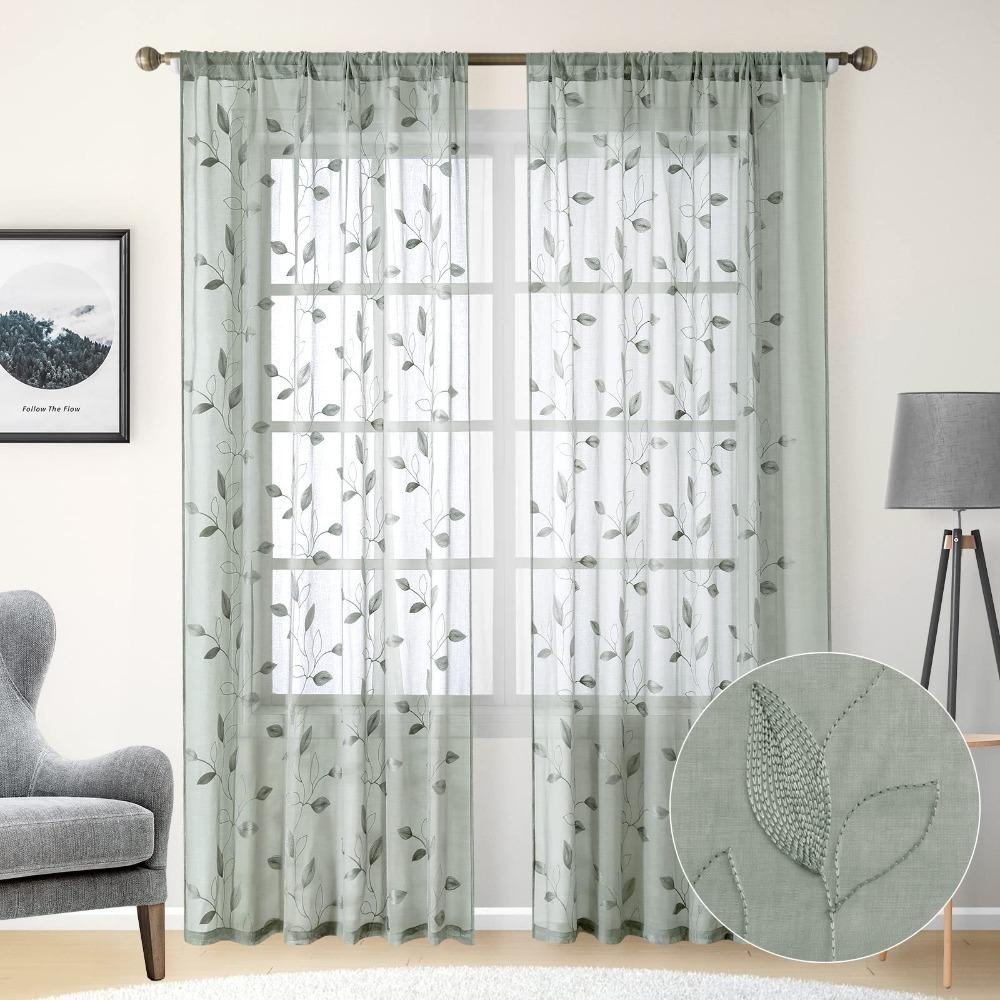 

2PCS Semi-Transparent Window Sheer Washable Sunshade Curtains Tulle Curtains Living Room 35x54in зелёный