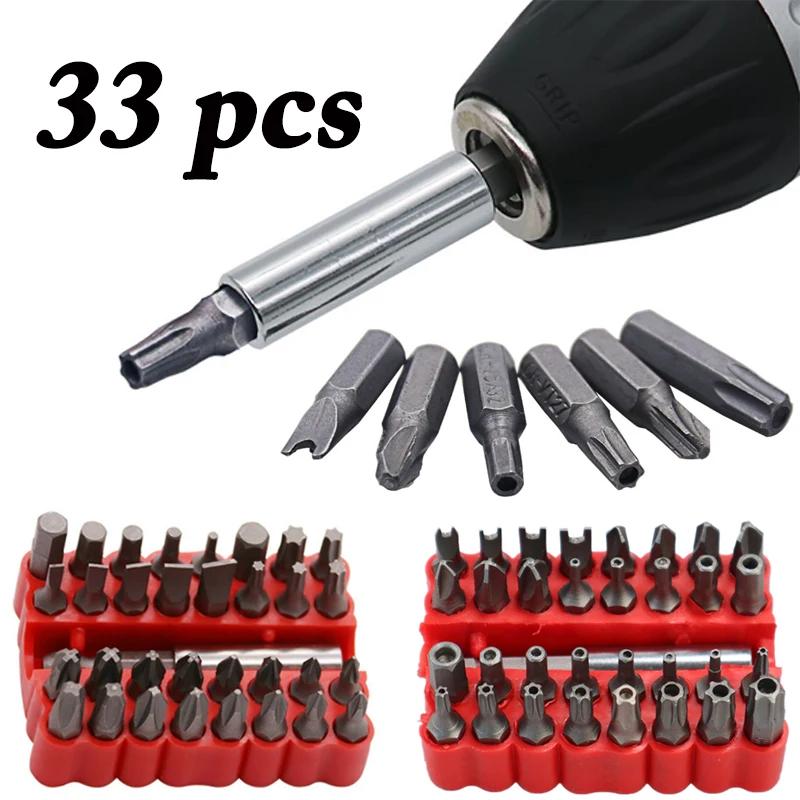 33pc Security Bit Set Tamper Proof Torx Hex Star Spanner Tri Wing Screwdriver Magnetic Bit Holder Professional Hand Tools