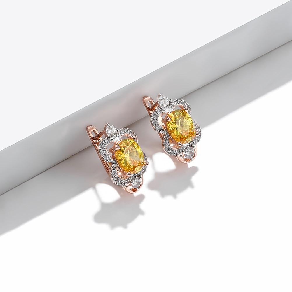 Rose Gold Color Inlaid Pale Robin Egg Blue Color Artificial Zircon Women's Earrings