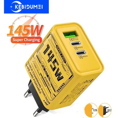 Cargador rápido PD de 145 W, adaptador de carga rápida USB para iPhone, Samsung, Huawei, 3 puertos, adaptador de pared con enchufe UE/EE. UU.