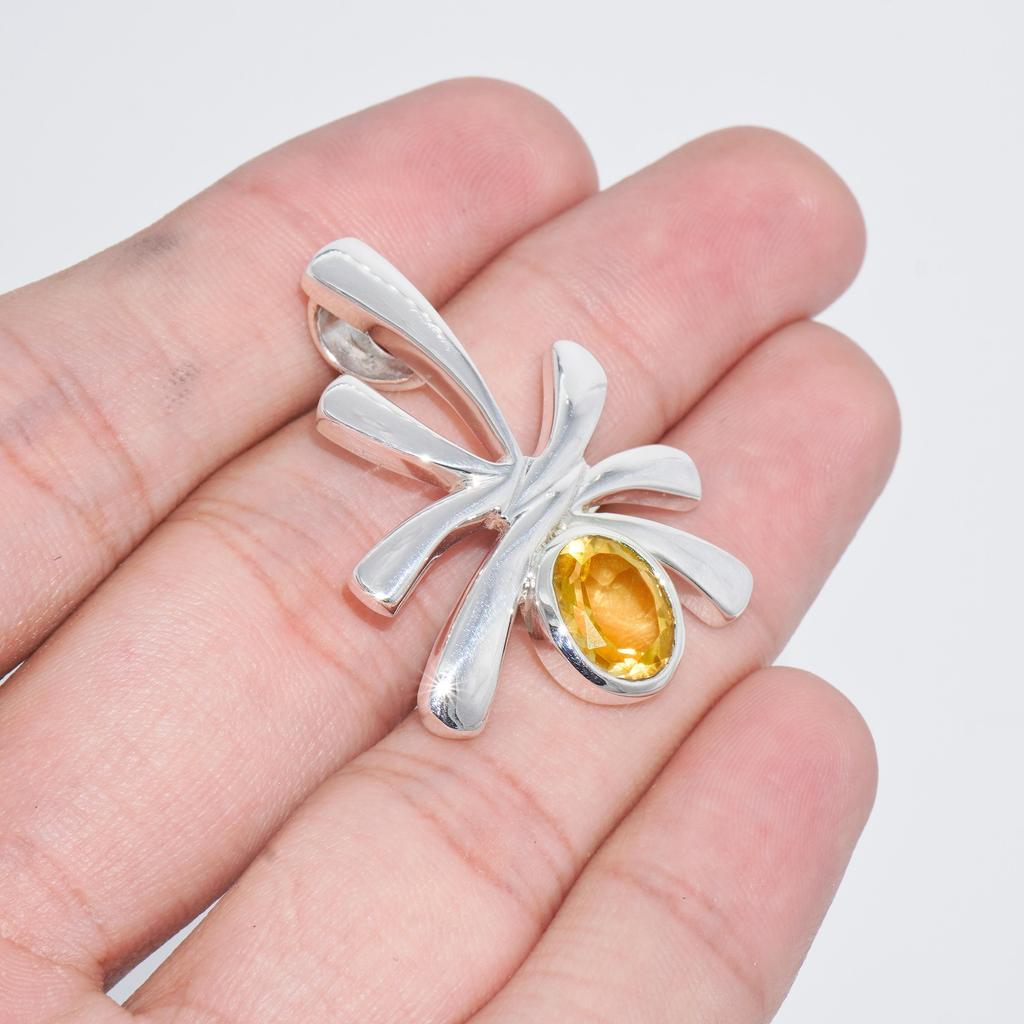 Unique  Designer Citrine Pendant for Her 925 Sterling Silver Gemstone Jewelry