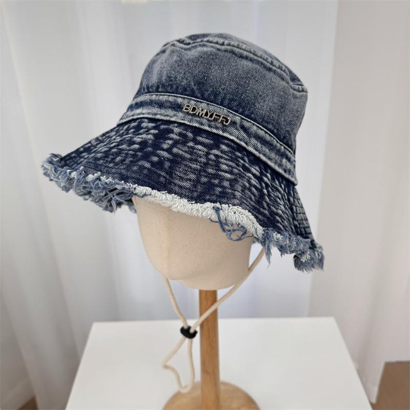 Ретро Потрепанная Рыбацкая Шляпа Женская Шляпа от Солнца Элегантная Шикарная Большой Обхват Головы Deep Blue