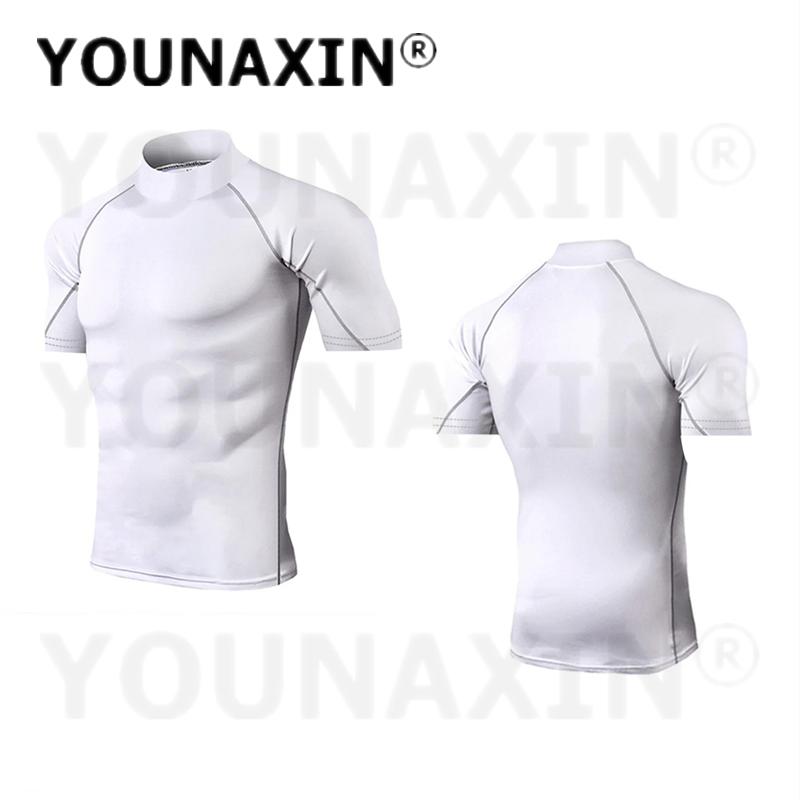 Europe Size Running Men's High-necked Sports Clothes Short Sleeves T-shirts Fitness Yoga Training Quick-drying Cycling Tights Top XS S M L XL 2XL