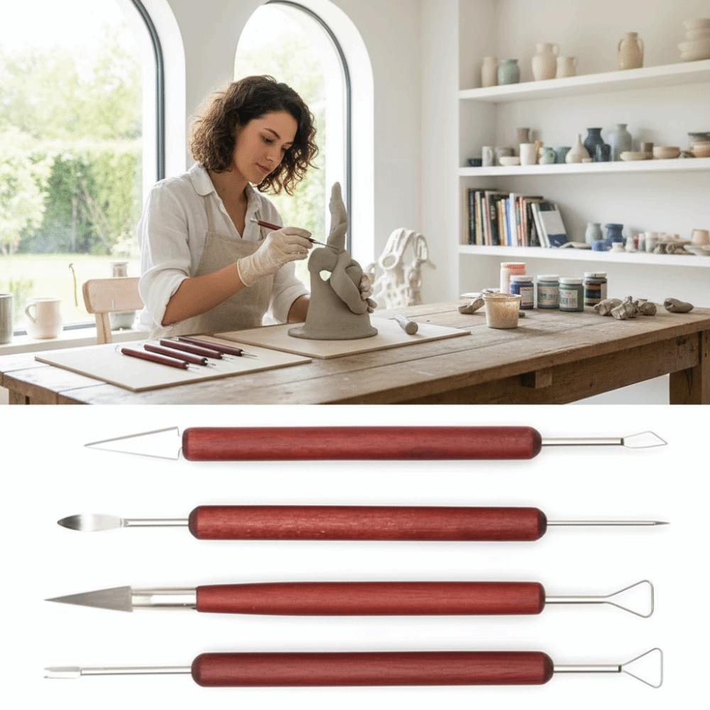 6PCS with Red Wood Handles Professional Clay Sculpting Set Sculpture Modeling Tools