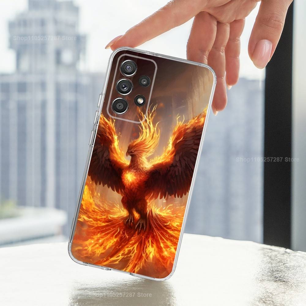 Myth Art Red Blue Phoenix For Samsung A51,30,71,S9,Ultra,Lite,S23,20,FE,22,21,PIus,10,Transparent, Silicone Case