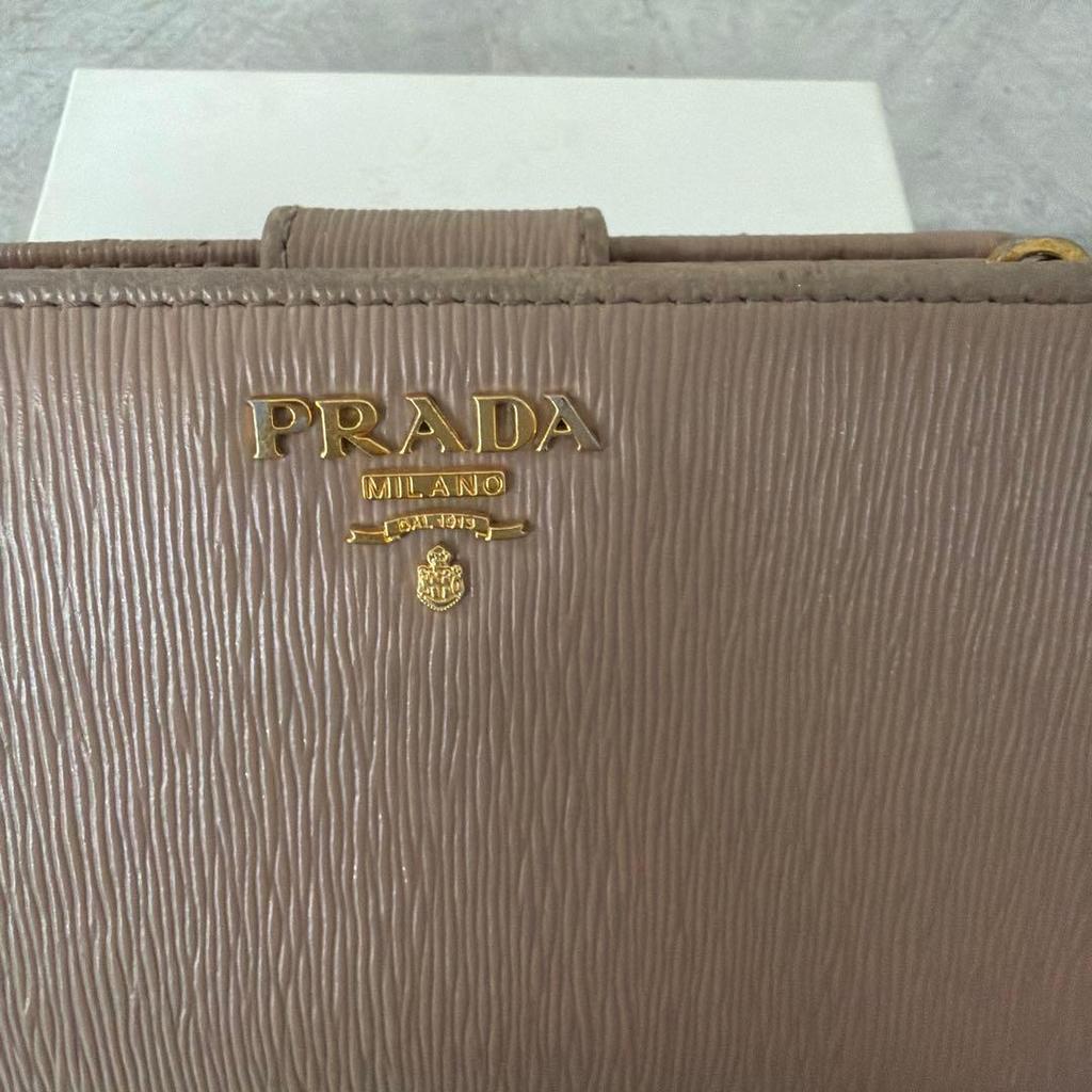 Used PRADA Saffiano Leather Bi-fold Wallet Beige