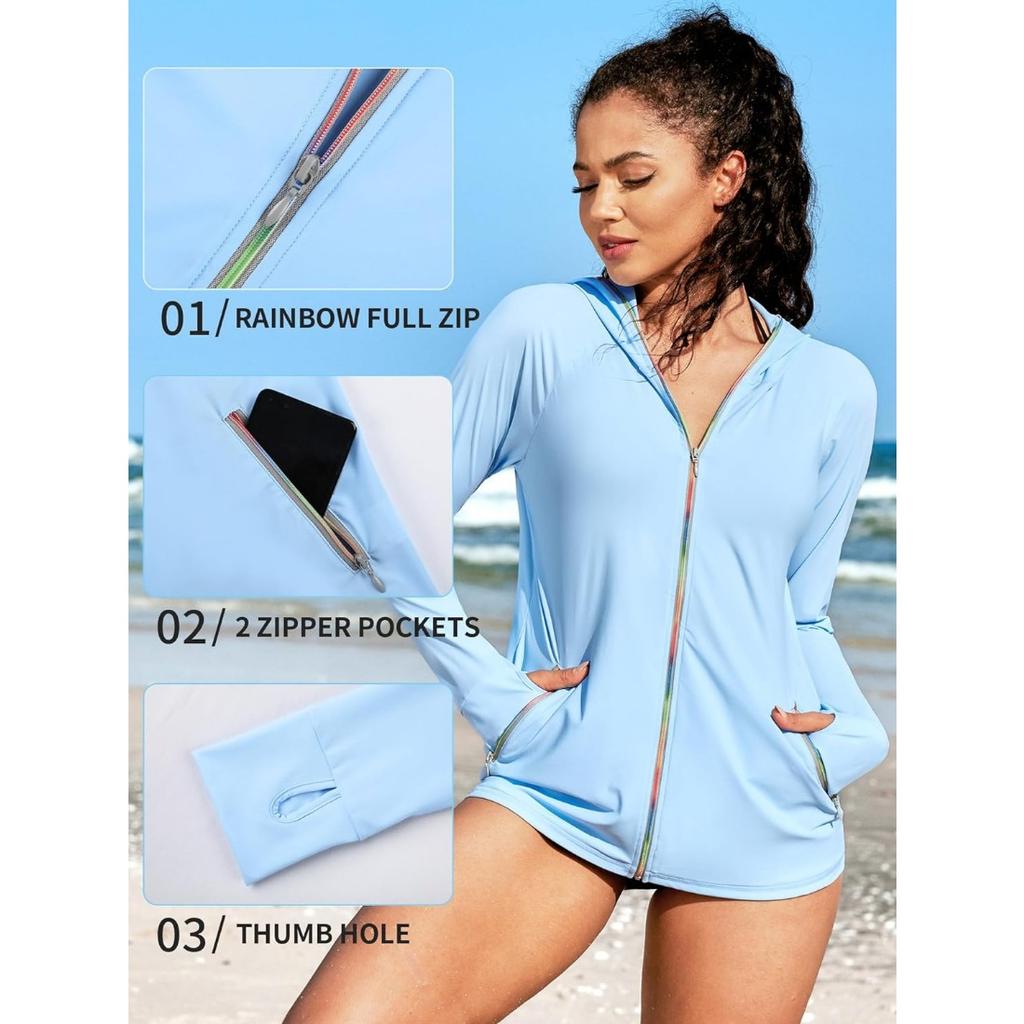 KLL Hoodie Zip Up Quick Dry Gym Shirts UPF 50+ Protection Womens