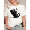 Cute Cat Print Crew Neck T-shirt Short Sleeve Top for Summer Summer Short Sleeved Harajuku Streetwear Tops Clothes