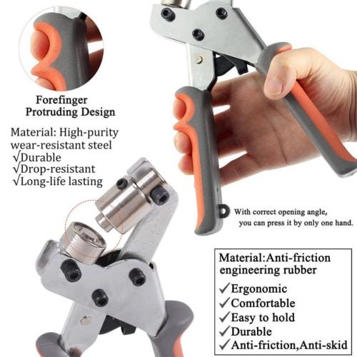 YWHWLX Eyelet Punch, 10mm Hole Punch, Handheld Round Punch Pliers, Aluminum Eyelet Pliers, Grommet Tool Kit with 500 Eyelets, Craft DIY Tool (Silver-0