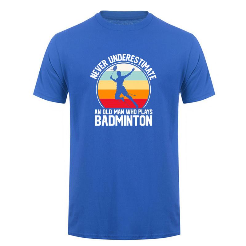 Never Underestimate An Old Unisex Who Plays Badminton T Shirt Retro Sunset Tshirts Sports Lover Gift Da844