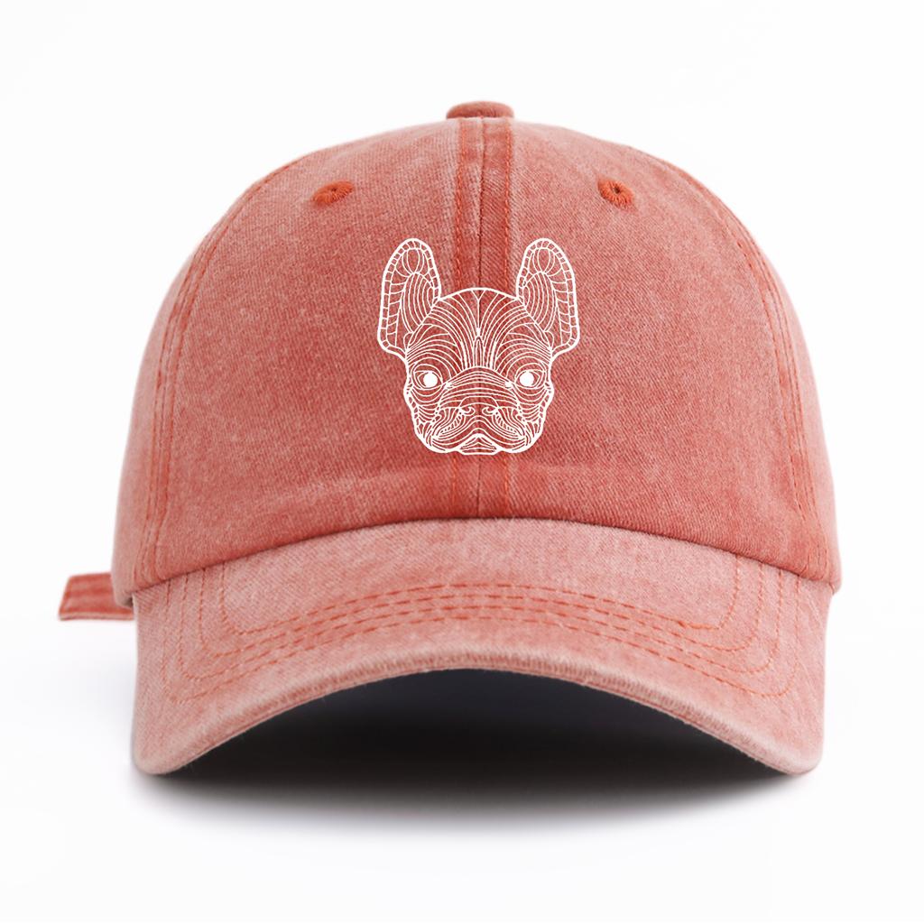 1pc Line Frenchie Print Washed Baseball Cap for Adults, Minimalist Retro Style Casual Soft Adjustable Dad Hat, Perfect As Gift