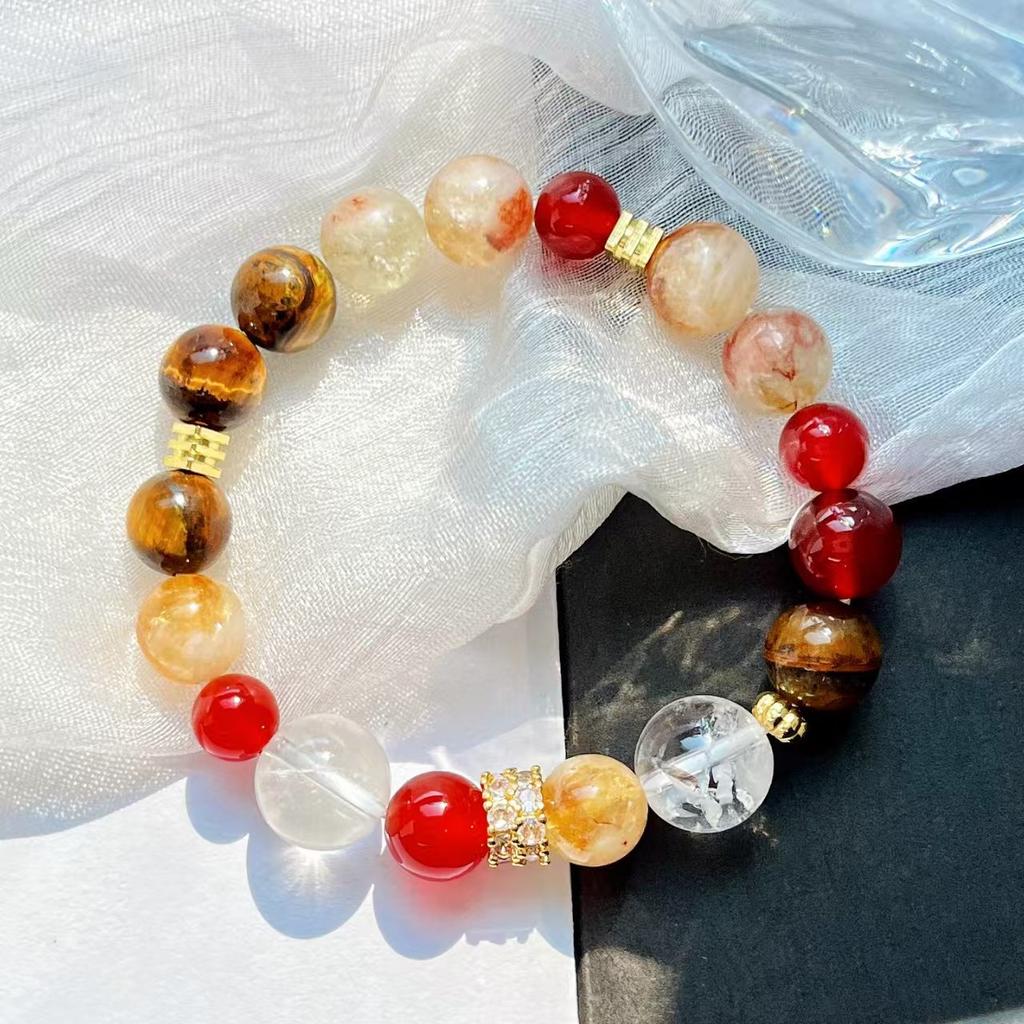 Natural Tiger'S Eye Honey Milk Cover Citrine White Crystal Chalcedony Bracelet Bracelet