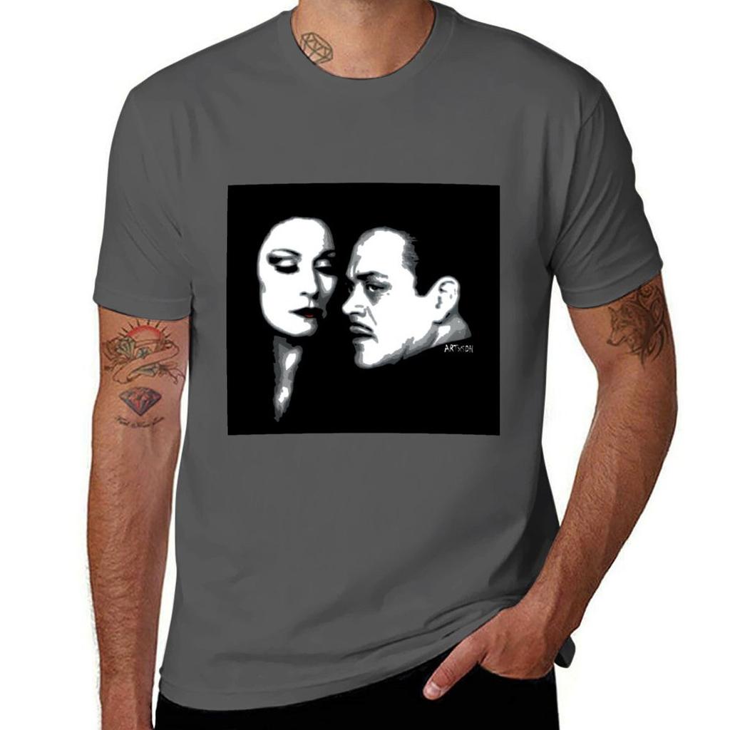 T-shirt Gomez E Morticia Semplice Casual Manica Corta Cotone