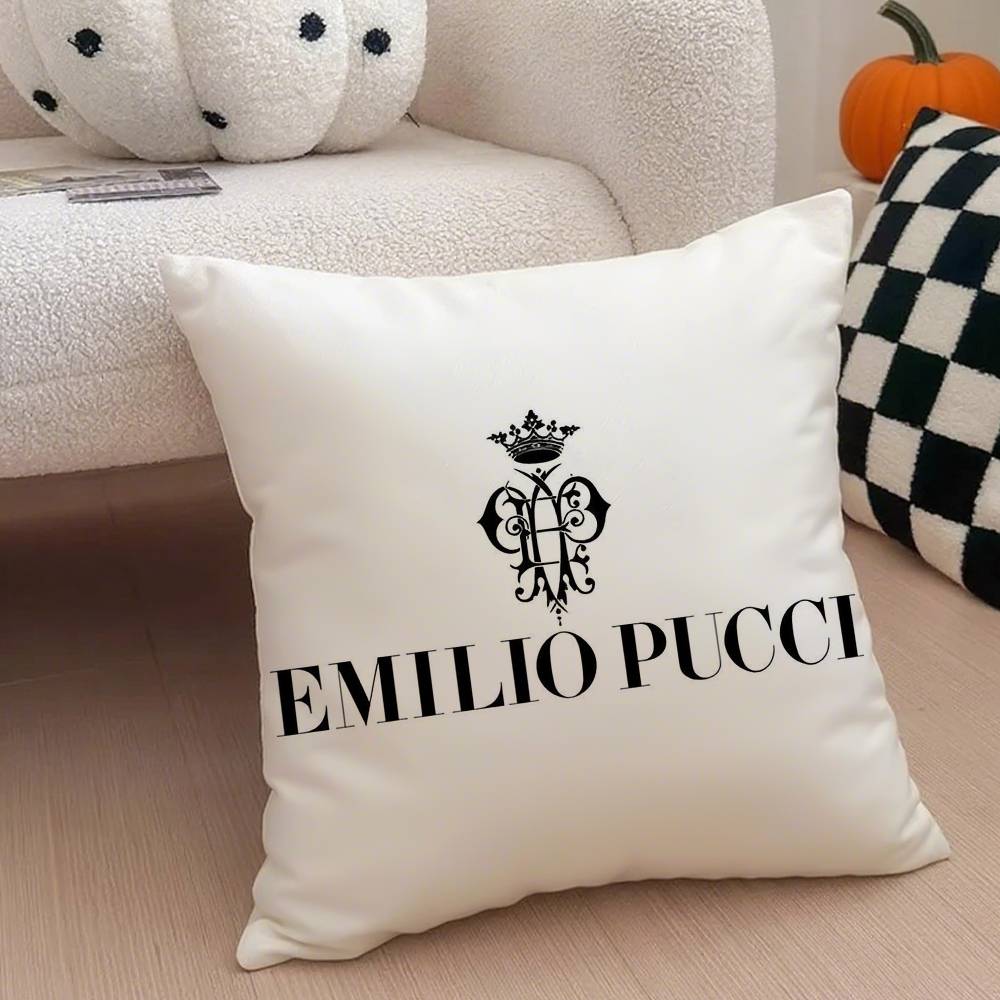 E-Emilio P-Pucci Logo Fashion Pillow Case Anti-dustmite Pillowcase Invisible Zipper Silky Short Plush Sofa Cushion Cover