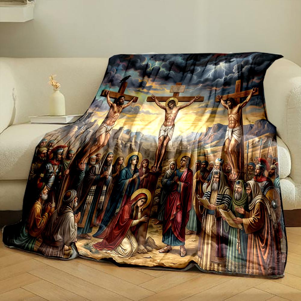 Crucifixion Scene with Biblical FiguresFlannel blanket for bedroom, living room, sofa, and nap