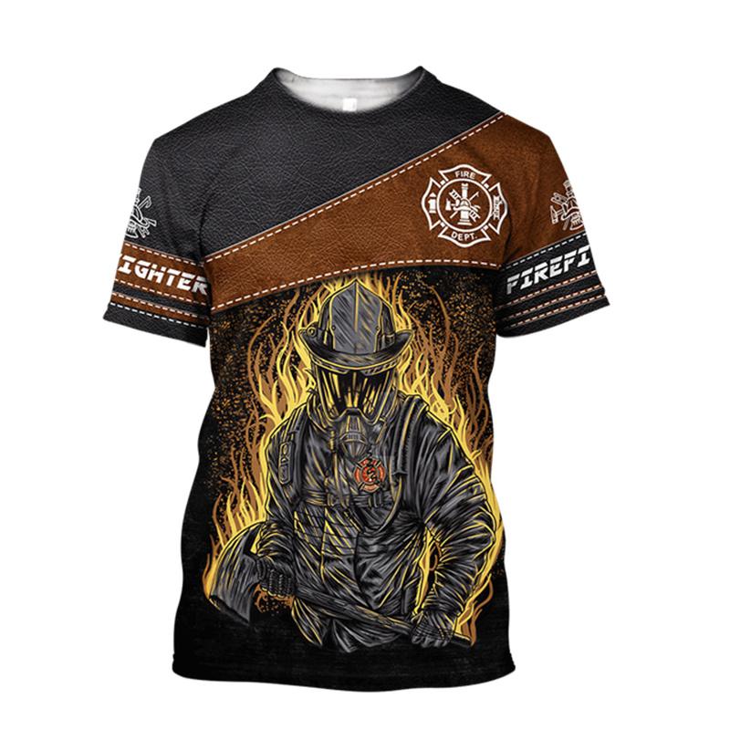 Pattern Men's T-shirtFirefighter Graphic 3D Print Oversize O-neck Tees Fashion  Casual Breathable Short Sleeve Top