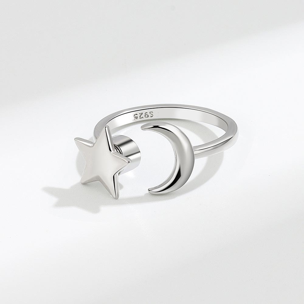 Rotating Star Moon Open Ring For Women Adjustable Spinning Index Finger Band Fashionable Celestial Jewelry Gift